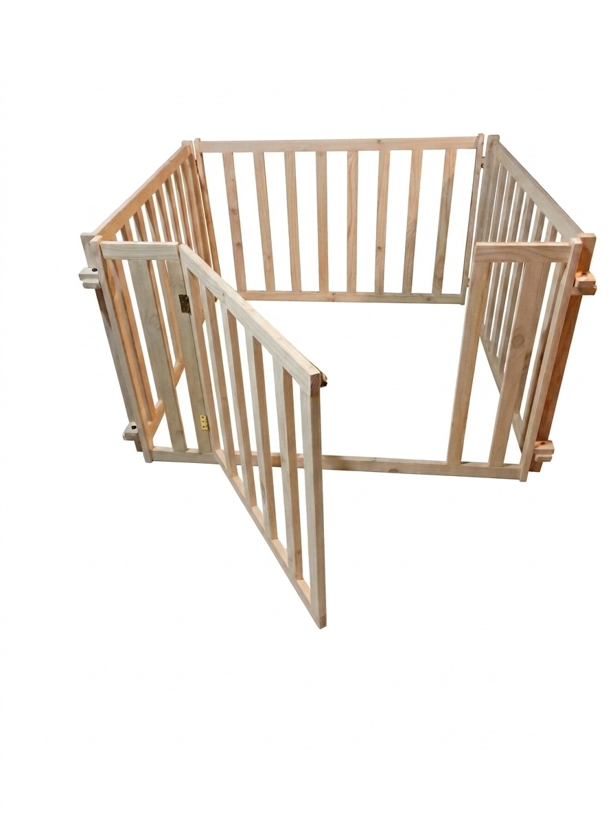 Corral de madera cuadrado con 4 rejas ensamblables con pernos para niños