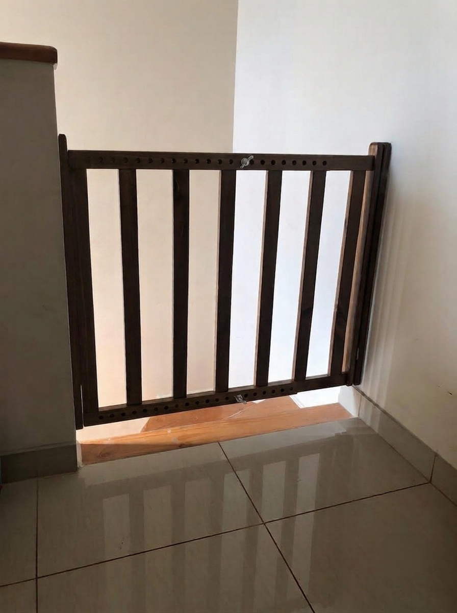 Puerta reja pivotante de seguridad en madera y acero